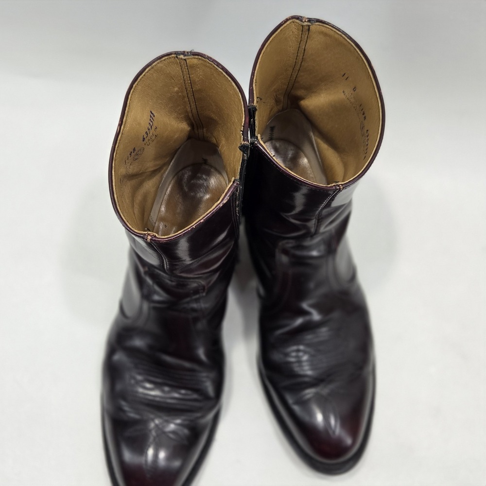 Vintage UFCW 1198 Union Leather Zip Up Western Ankle Boots Burgundy Mens 11 D - Picture 16 of 16